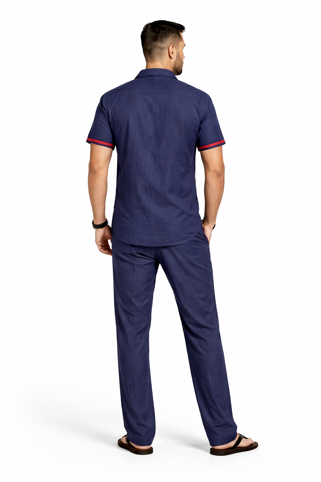 SLAY. Contrast Tape Linen Co-ord Set — Navy