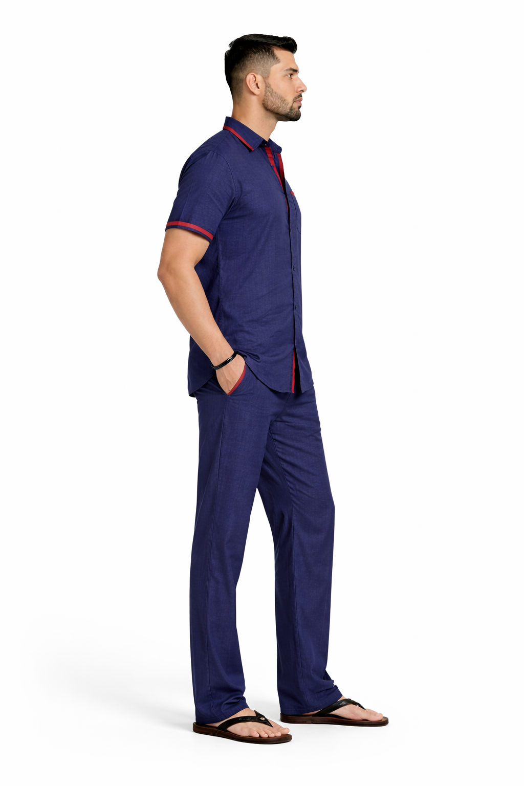 SLAY. Contrast Tape Linen Co-ord Set — Navy