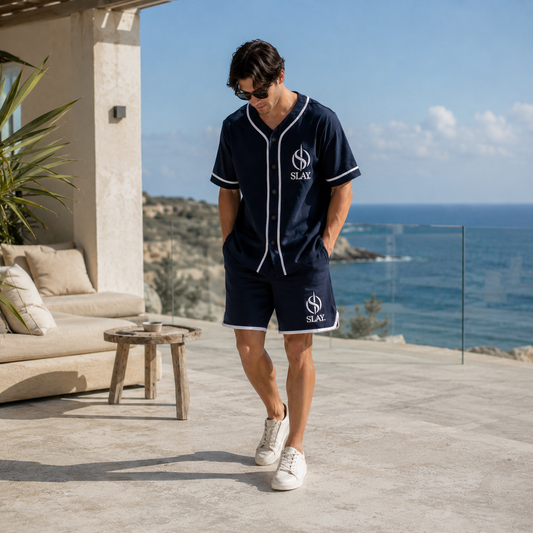 SLAY. Men's Navy Varsity Co-ord Set
