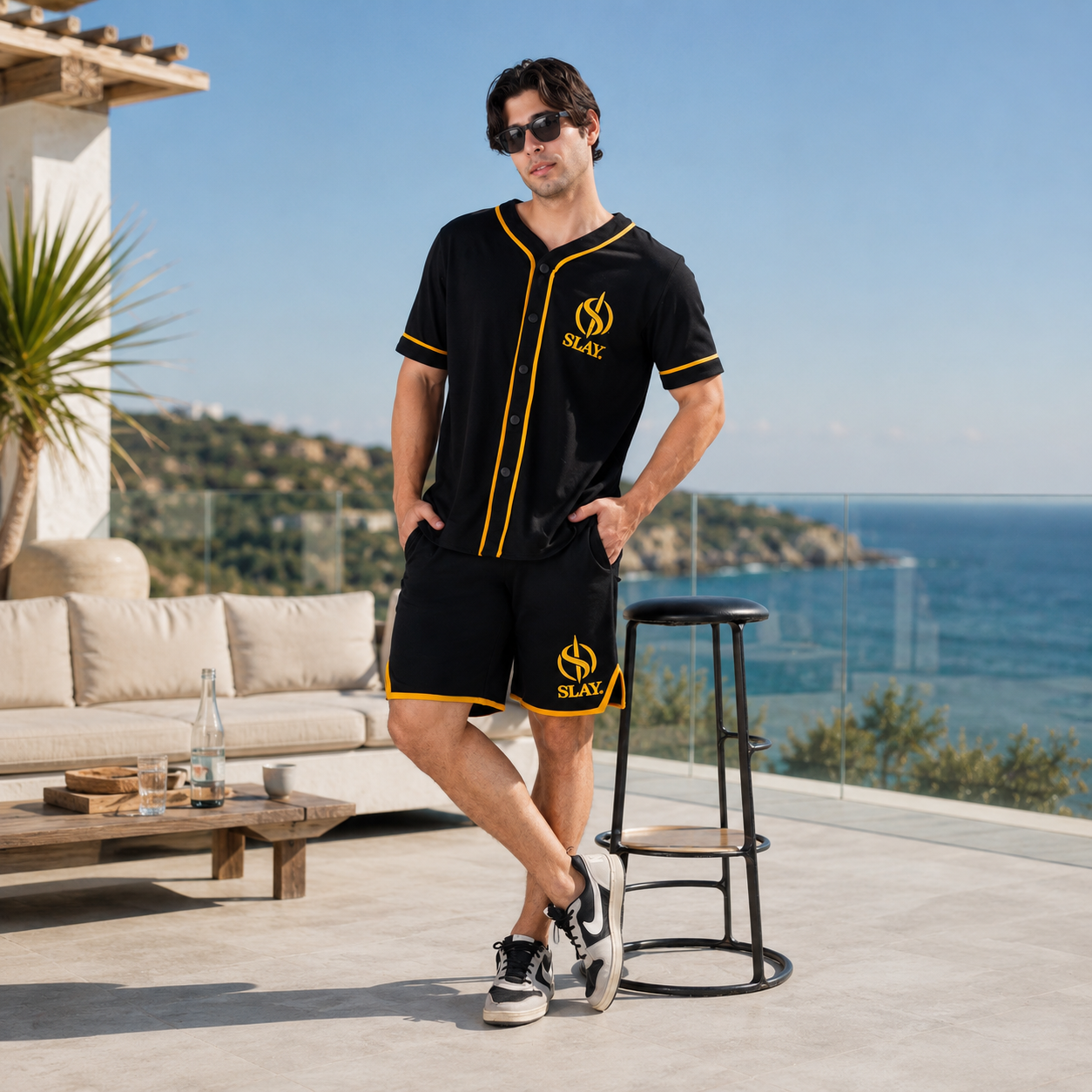 SLAY. Men's Black Varsity Co-ord Set