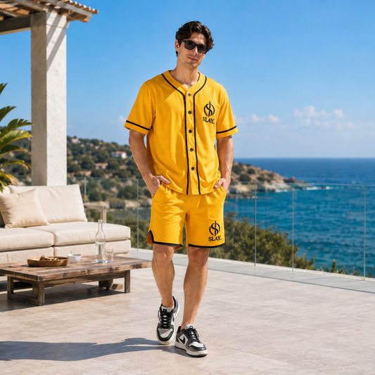 SLAY. Men's Yellow Varsity Co-ord Set