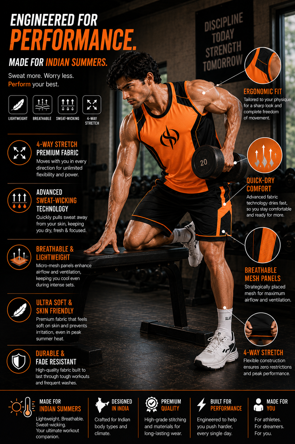 SLAY. Men's Neon Orange Athleisure Performance Set