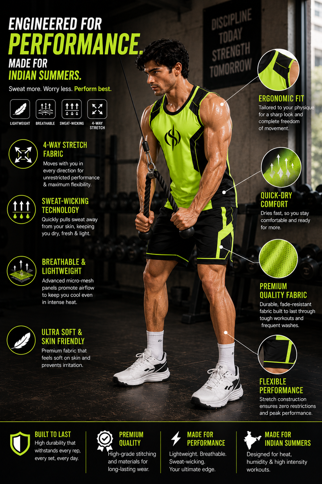 SLAY. Men's Neon Green Athleisure Performance Set