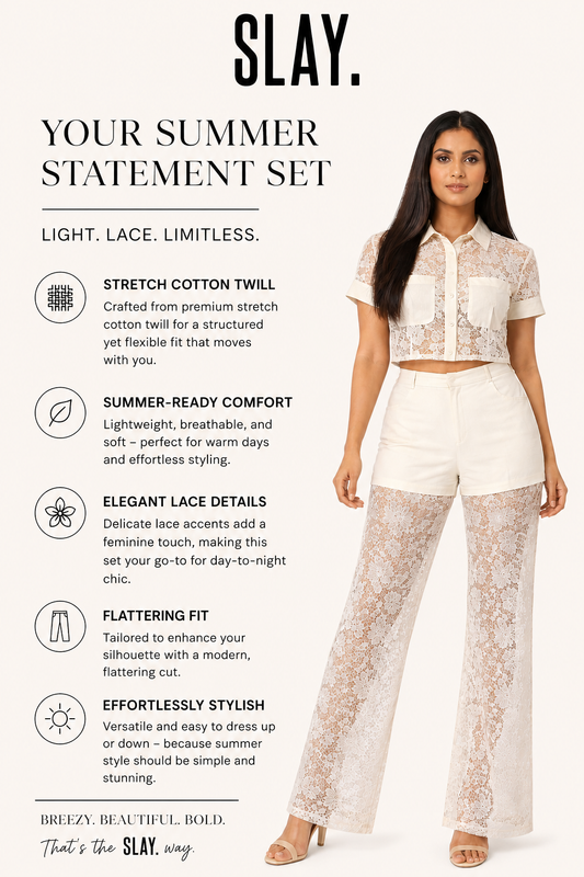 SLAY. Ivory Lace Layered Co-ord Set