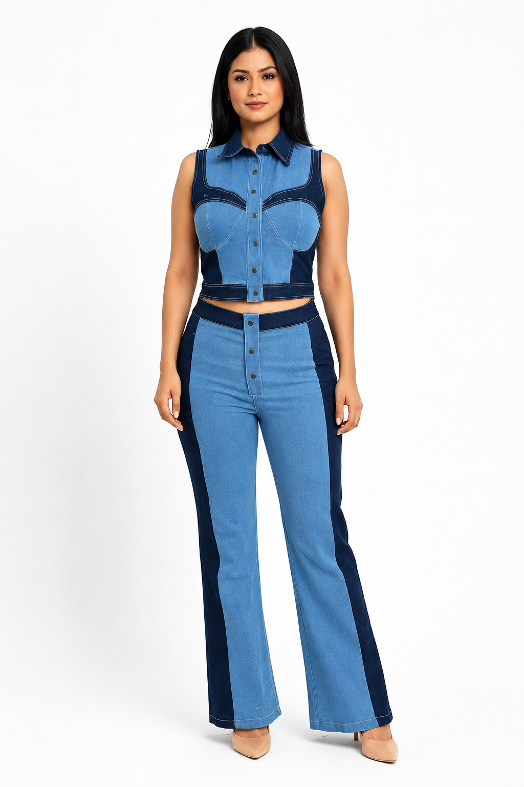 SLAY. Women's Two-Tone Sculpt Denim Co-ord Set