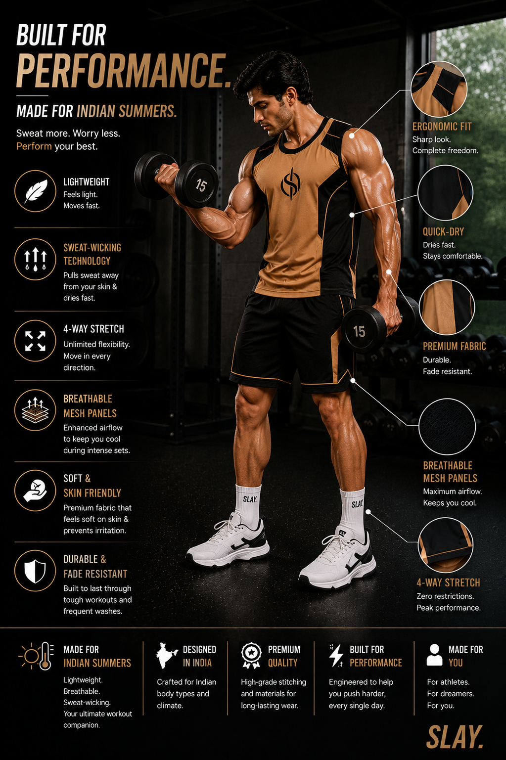 SLAY. Men's Beige Athleisure Performance Set