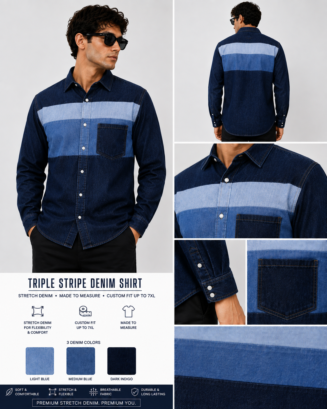 SLAY. Men's Triple Stripe Stretch Denim Shirt