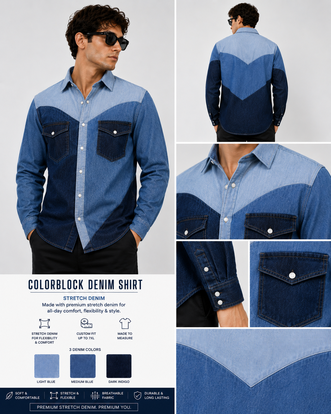 SLAY. Men's Colorblock Stretch Denim Shirt