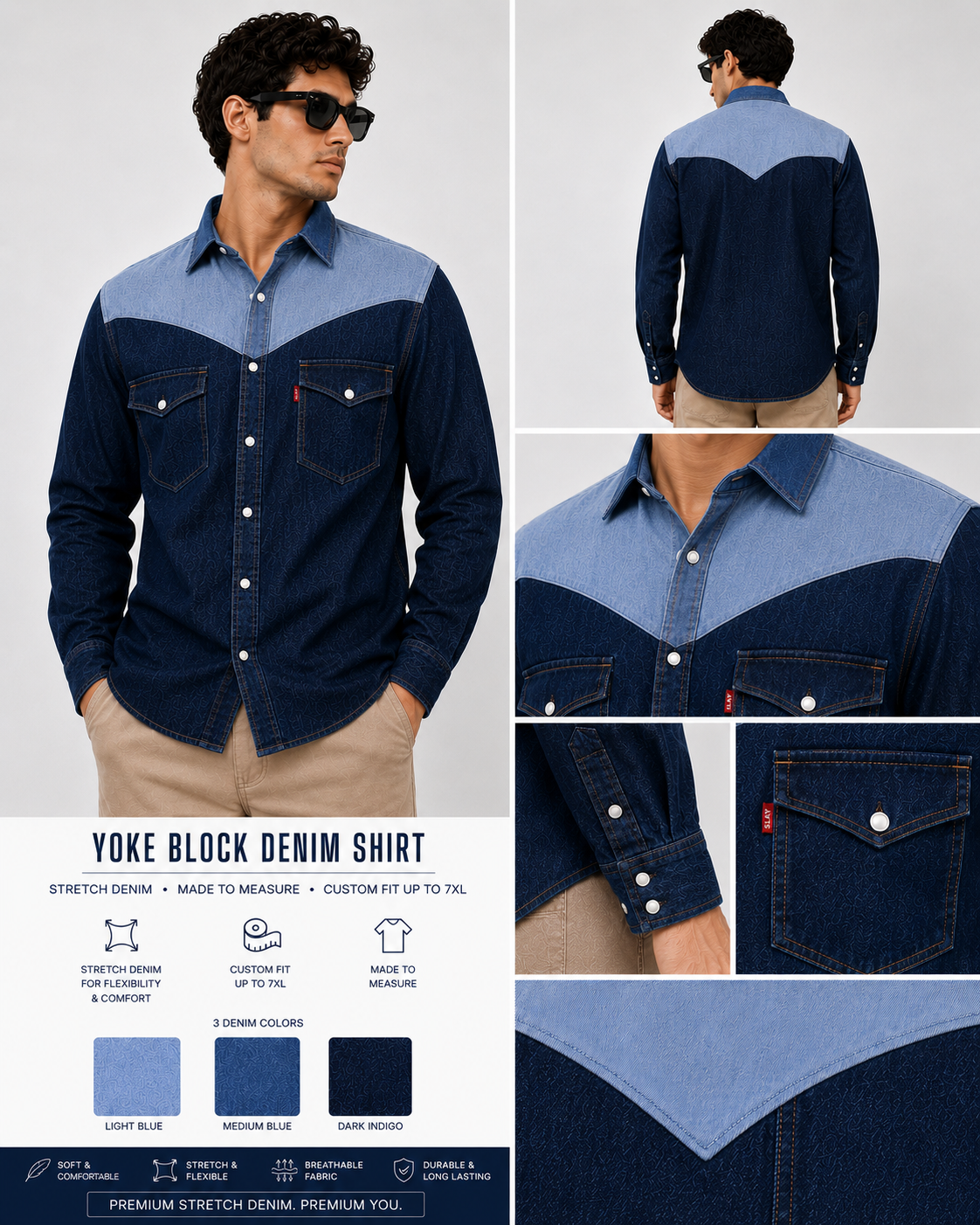 SLAY. Men's Yoke Block Stretch Denim Shirt