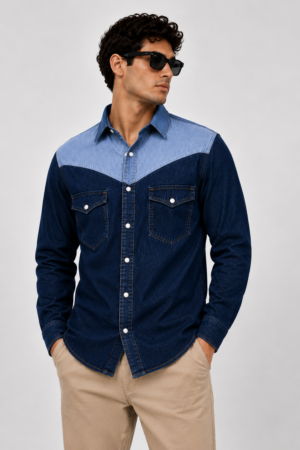 SLAY. Men's Yoke Block Stretch Denim Shirt