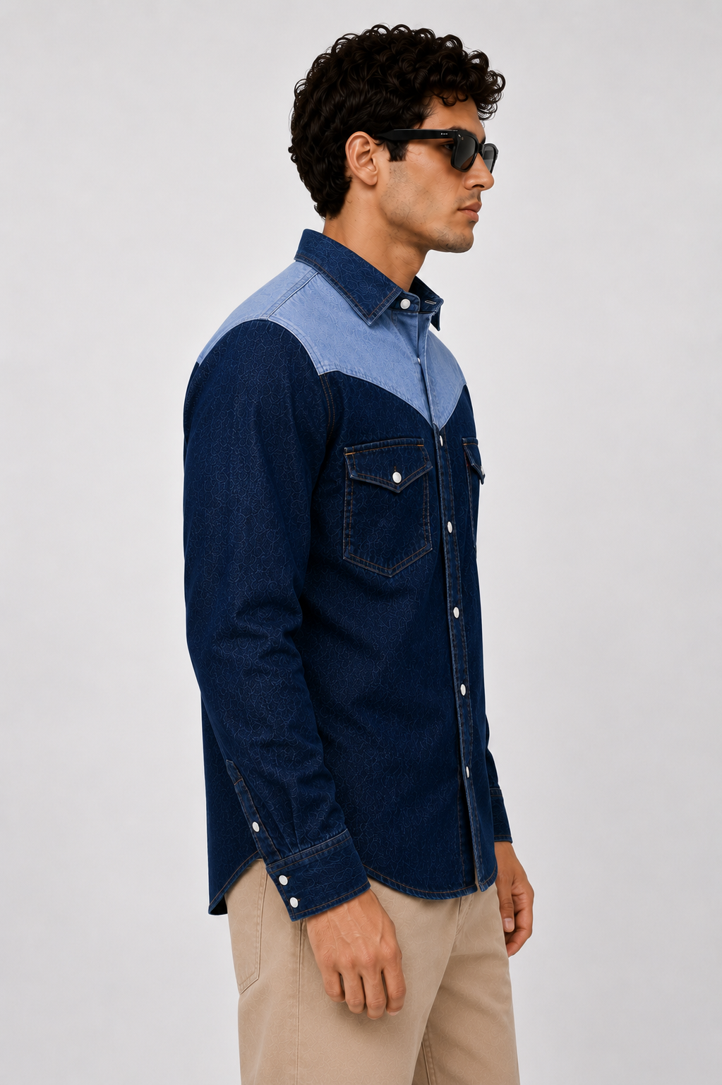 SLAY. Men's Yoke Block Stretch Denim Shirt