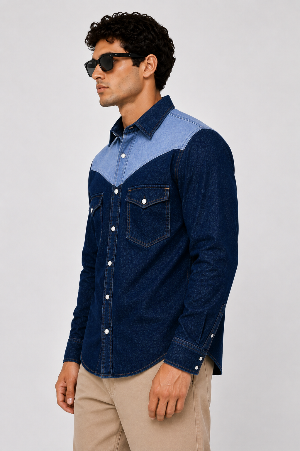 SLAY. Men's Yoke Block Stretch Denim Shirt