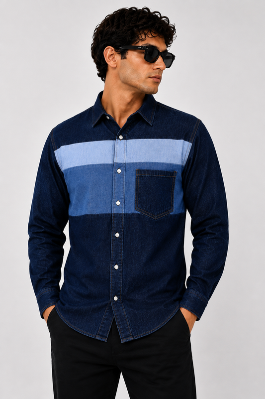 SLAY. Men's Triple Stripe Stretch Denim Shirt