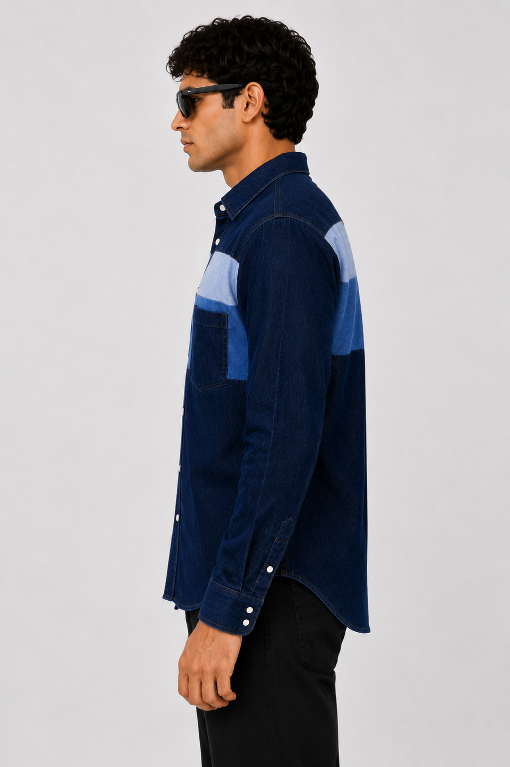 SLAY. Men's Triple Stripe Stretch Denim Shirt