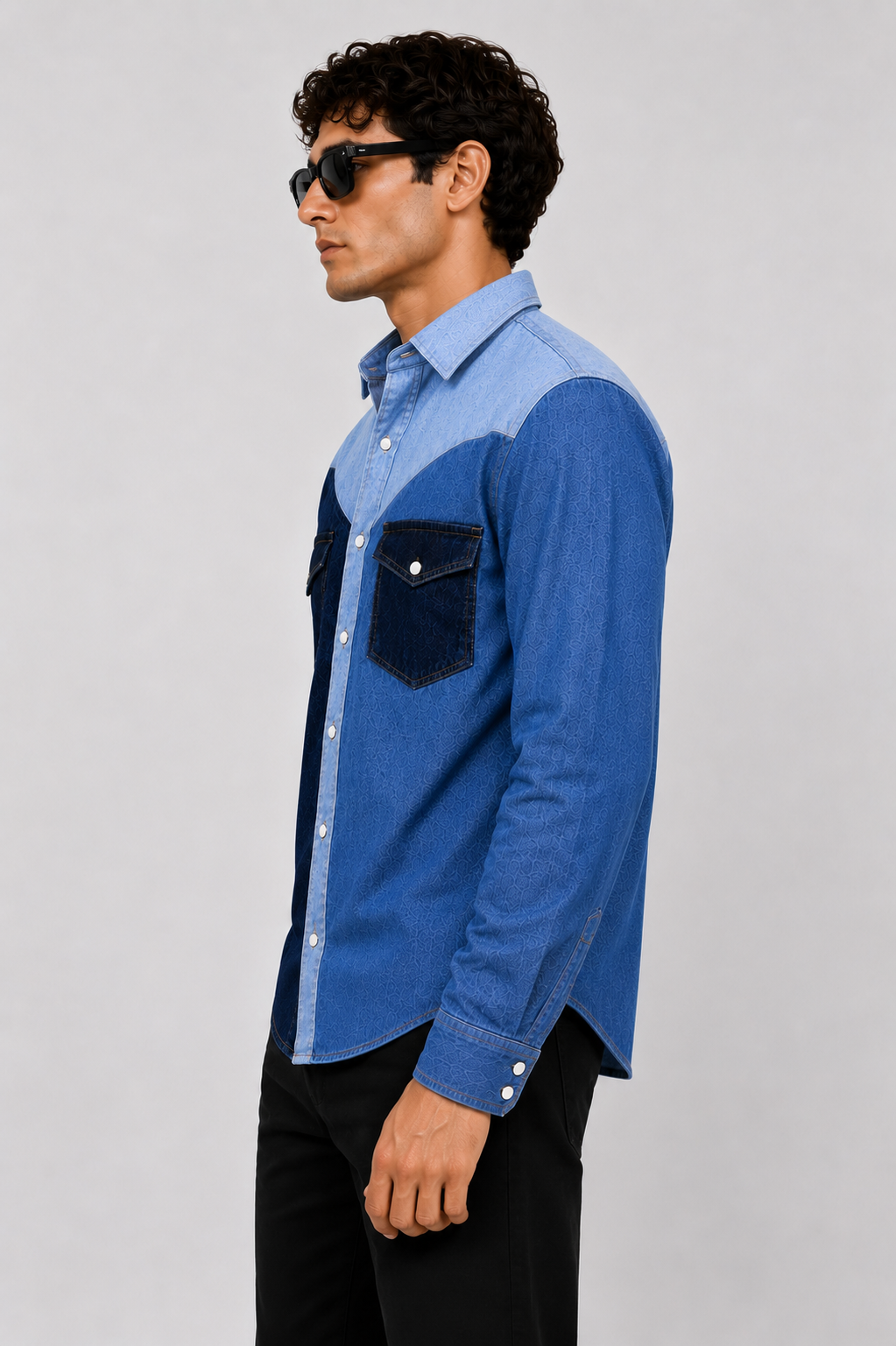 SLAY. Men's Colorblock Stretch Denim Shirt