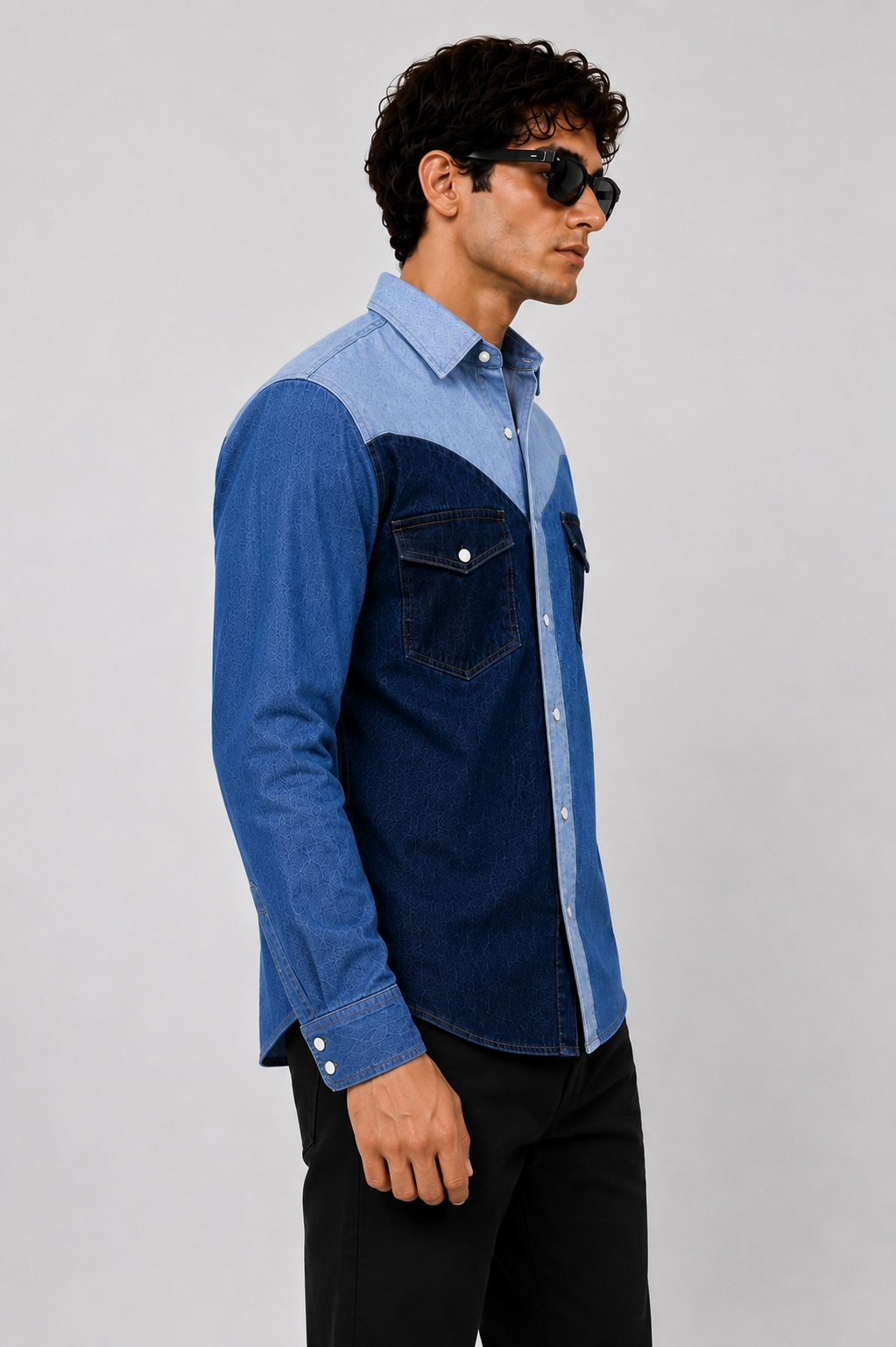 SLAY. Men's Colorblock Stretch Denim Shirt