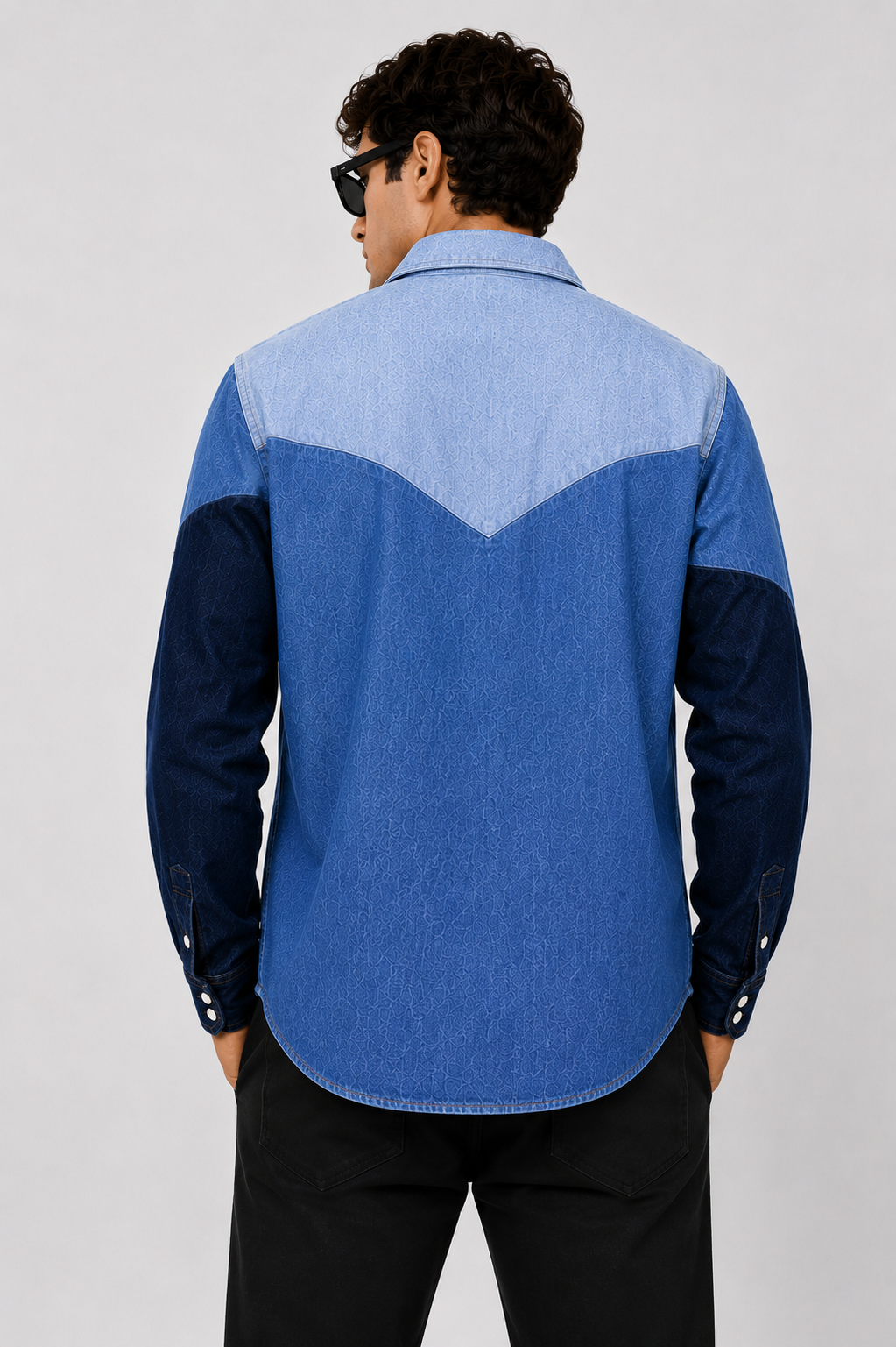 SLAY. Men's Colorblock Stretch Denim Shirt