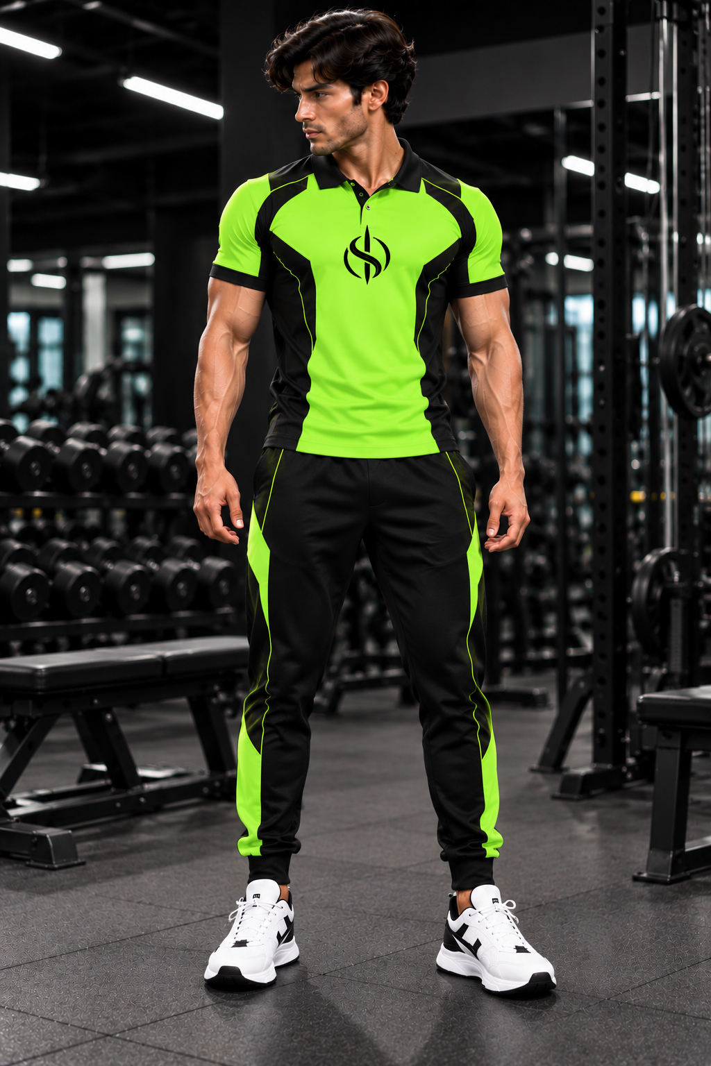 SLAY. Men's Neon Green Polo Track Pants Athleisure Performance Set