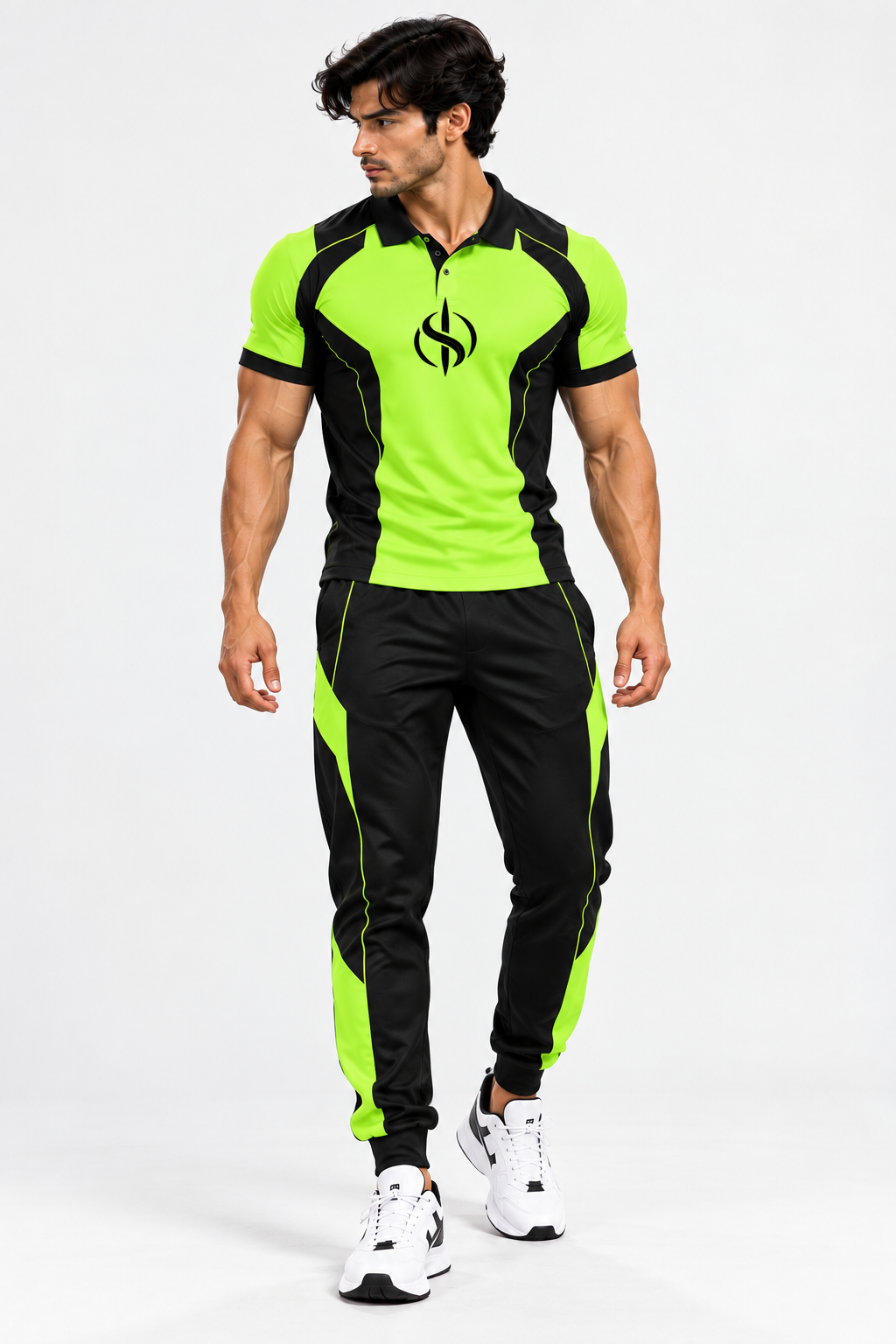 SLAY. Men's Neon Green Polo Track Pants Athleisure Performance Set