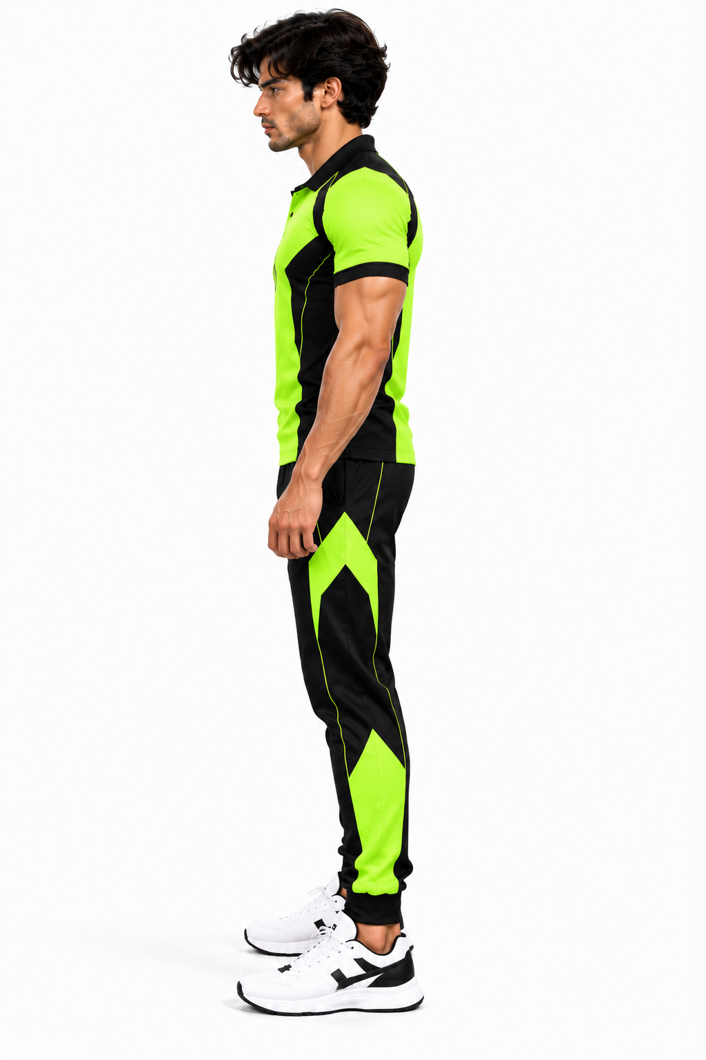 SLAY. Men's Neon Green Polo Track Pants Athleisure Performance Set
