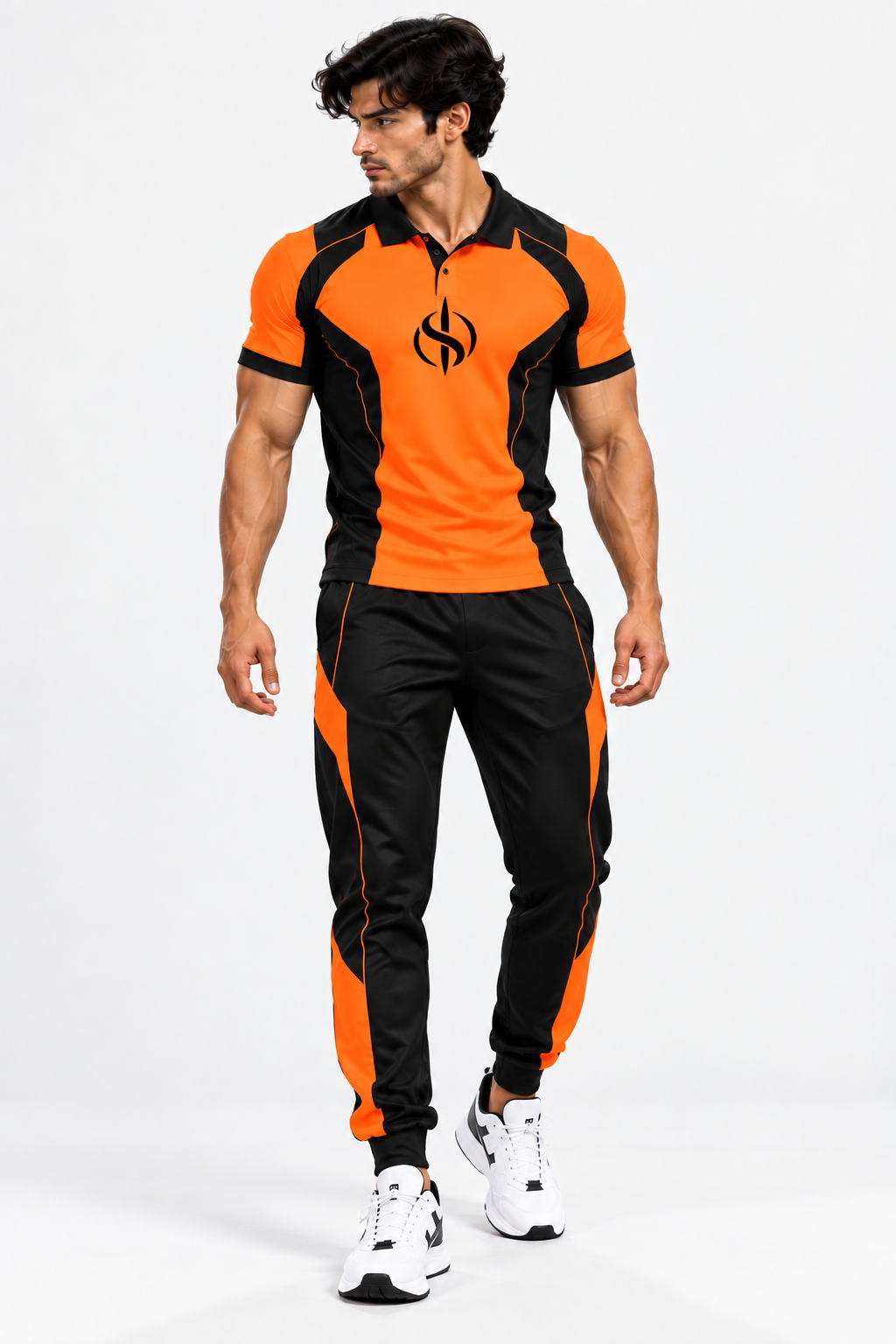 SLAY. Men's Neon Orange Polo Track Pants Athleisure Performance Set