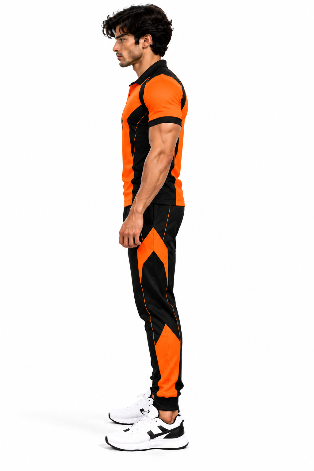 SLAY. Men's Neon Orange Polo Track Pants Athleisure Performance Set