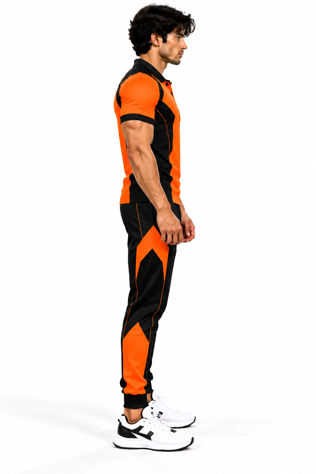 SLAY. Men's Neon Orange Polo Track Pants Athleisure Performance Set