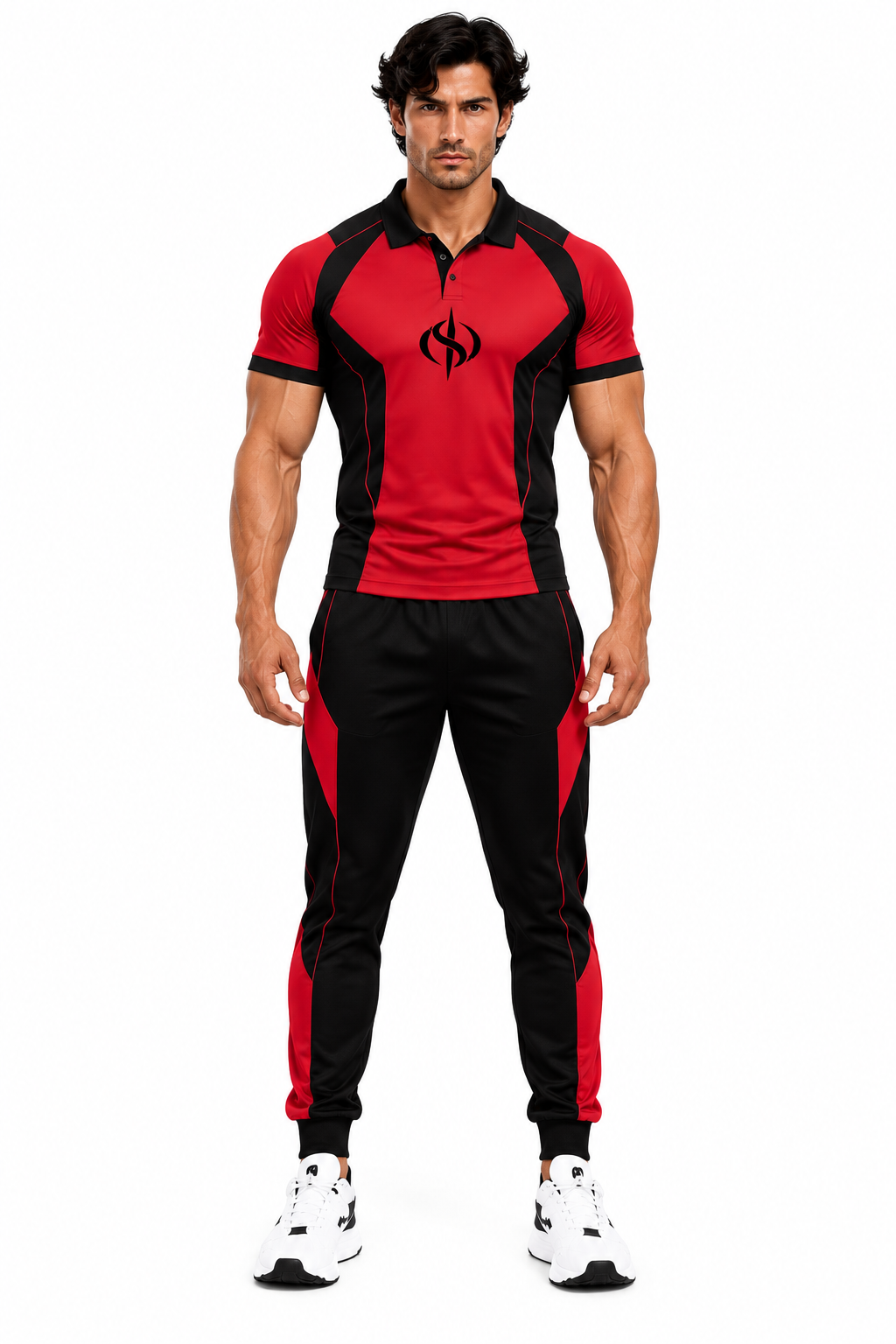 SLAY. Men's Red Polo Track Pants Athleisure Performance Set
