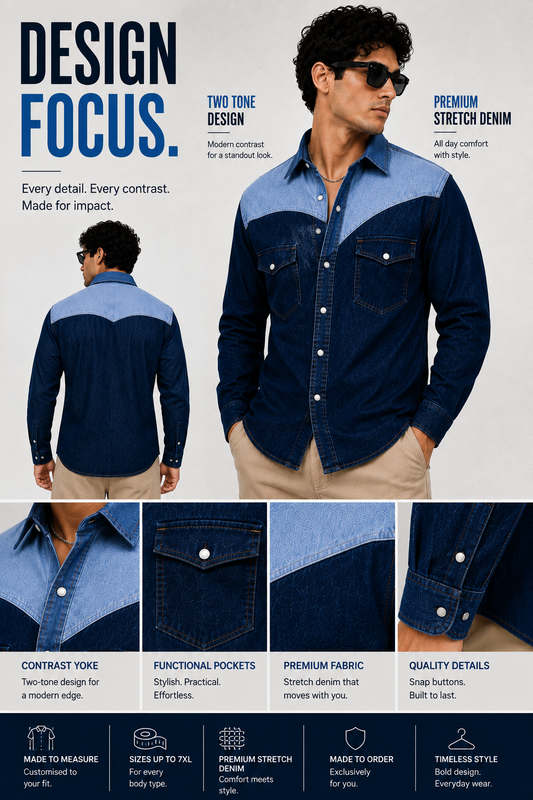 SLAY. Men's Yoke Block Stretch Denim Shirt