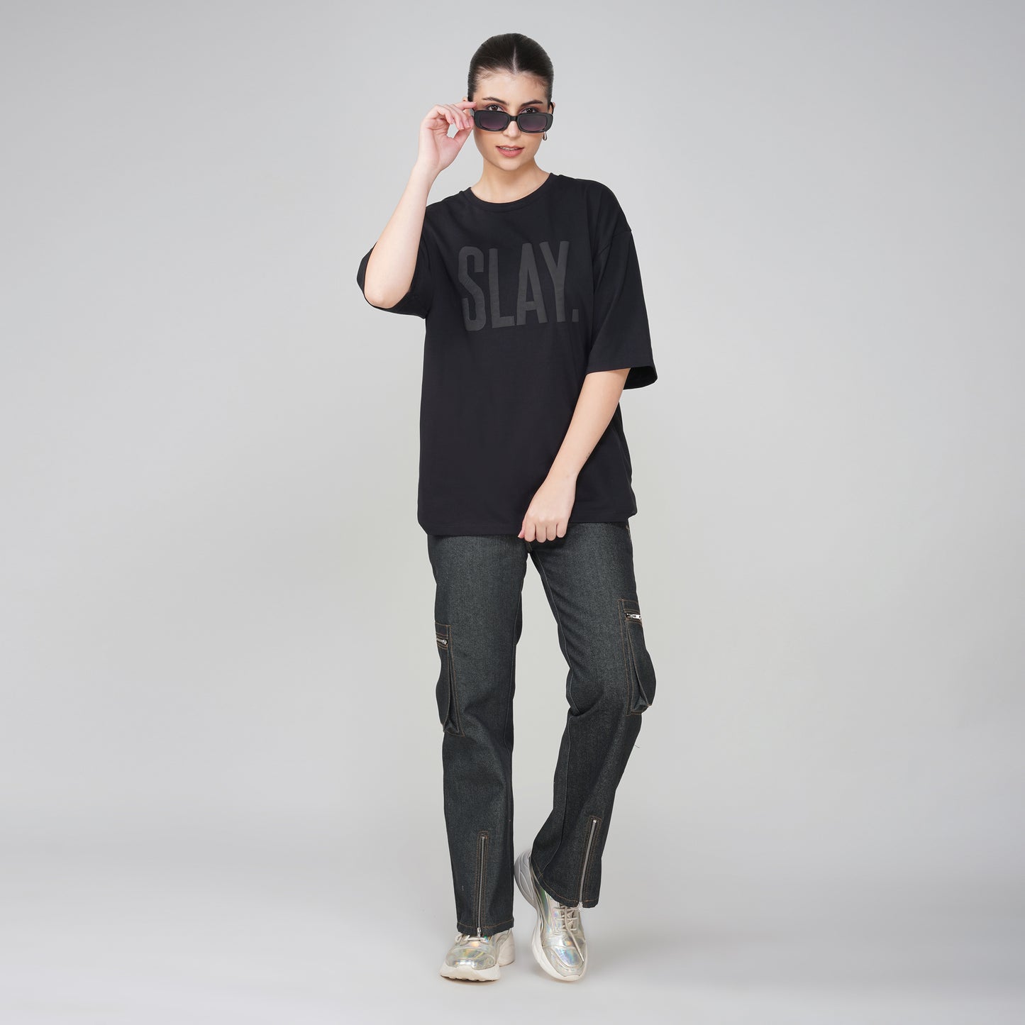 SLAY. Matte Black on Black Oversized T shirt
