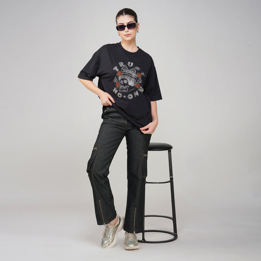 SLAY. Trust No One Crystal Embellised Oversized T-Shirt