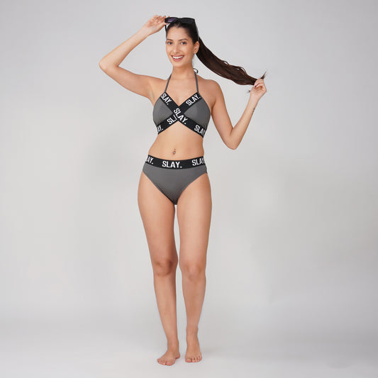 SLAY. Sport Women's Grey Bikini Set Swimwear