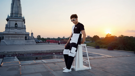 SLAY. Men's Black & White T-shirt & Cargo Pants Co-ord Set