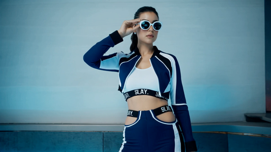 SLAY. Women's Activewear Navy Blue Black White Colorblock Crop Jacket