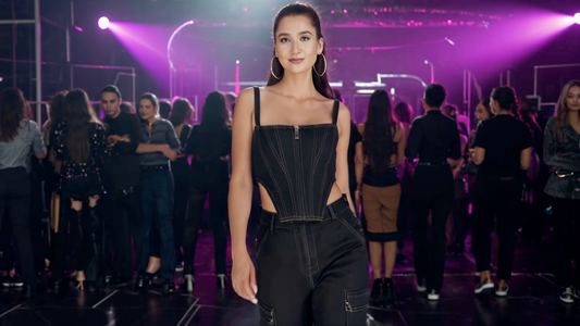 SLAY. Women's Black Denim Zip up Corset