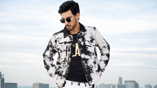 SLAY. Men's White & Black Tie Dye Button-Down Ripped Denim Jacket