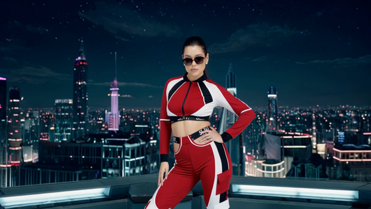 SLAY. Women's Activewear Red Black White Colorblock Crop Jacket Streetwear