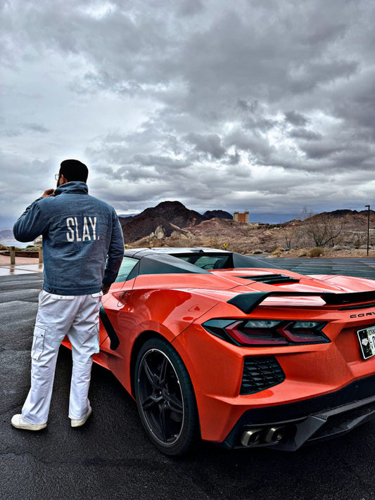SLAY. Men's Full Sleeves Blue Solid Embroidered Button-Down Washed Light Blue Denim Jacket with Faux-fur Lining