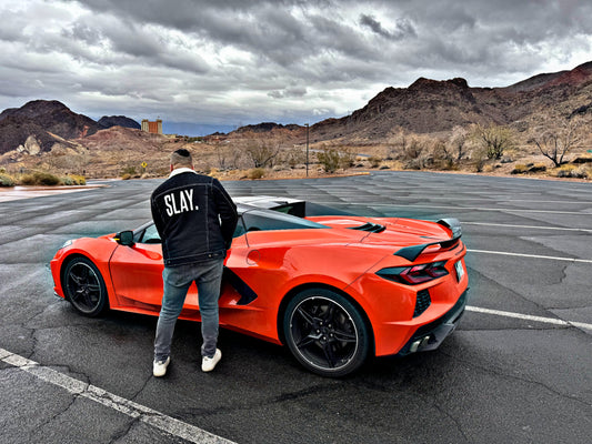 SLAY. Men's Full Sleeves Black Solid Embroidered Button-Down Black Denim Jacket with Faux-fur Lining