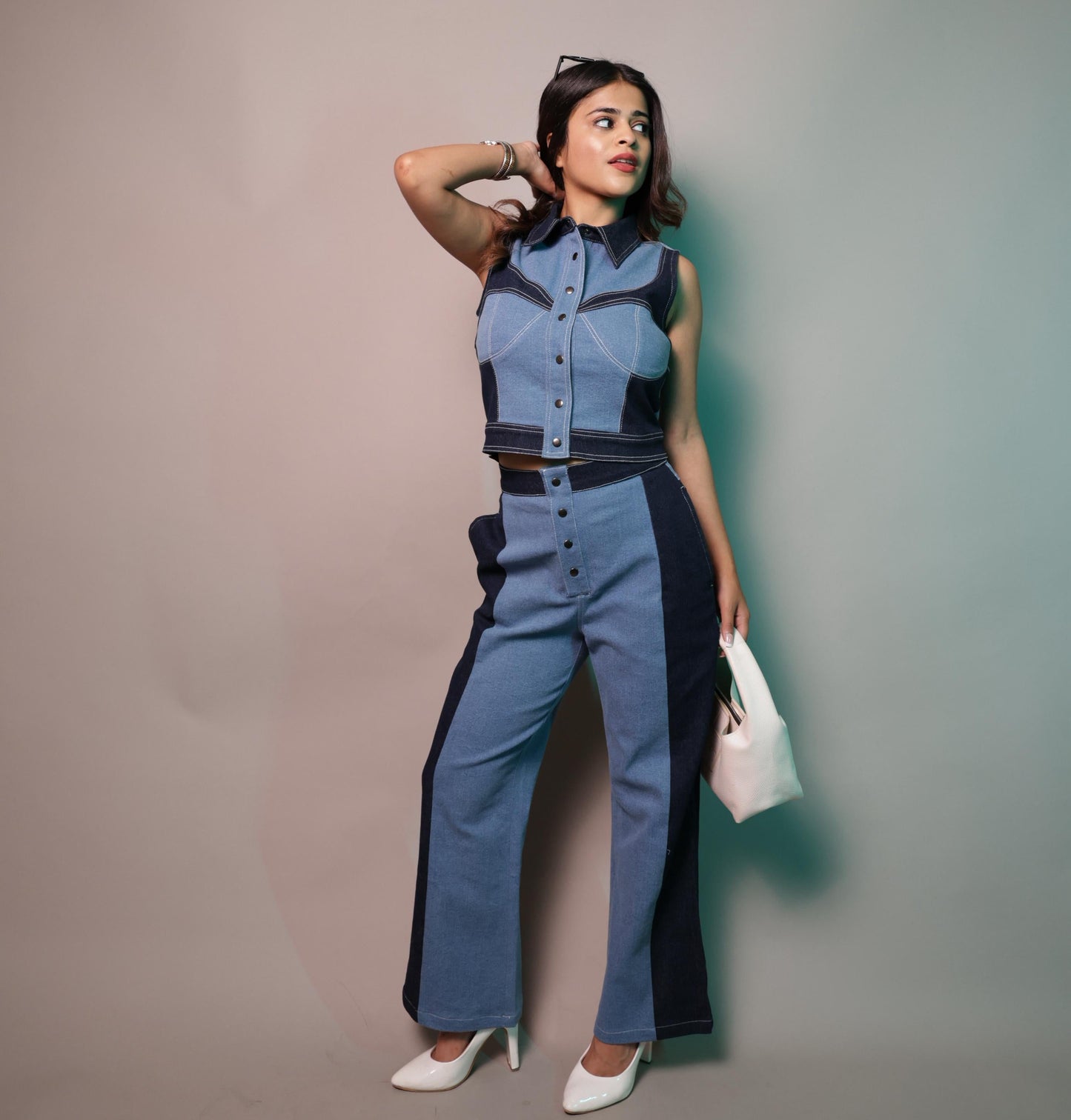 SLAY. Women's Two-Tone Sculpt Denim Co-ord Set