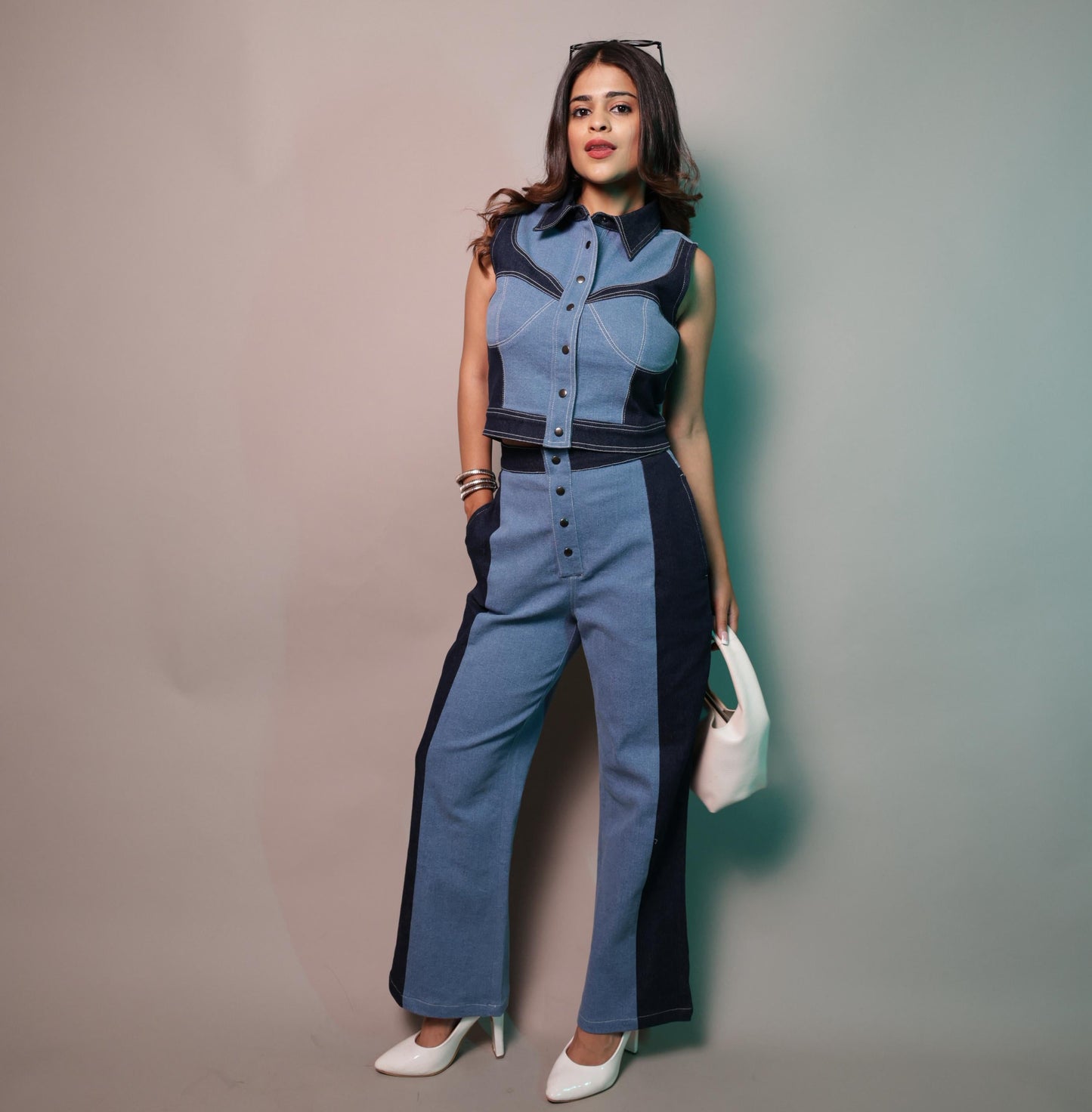 SLAY. Women's Two-Tone Sculpt Denim Co-ord Set