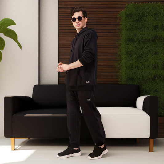 SLAY. Men's Black Oversized Drop Shoulder Hoodie & Joggers Co-ord Set