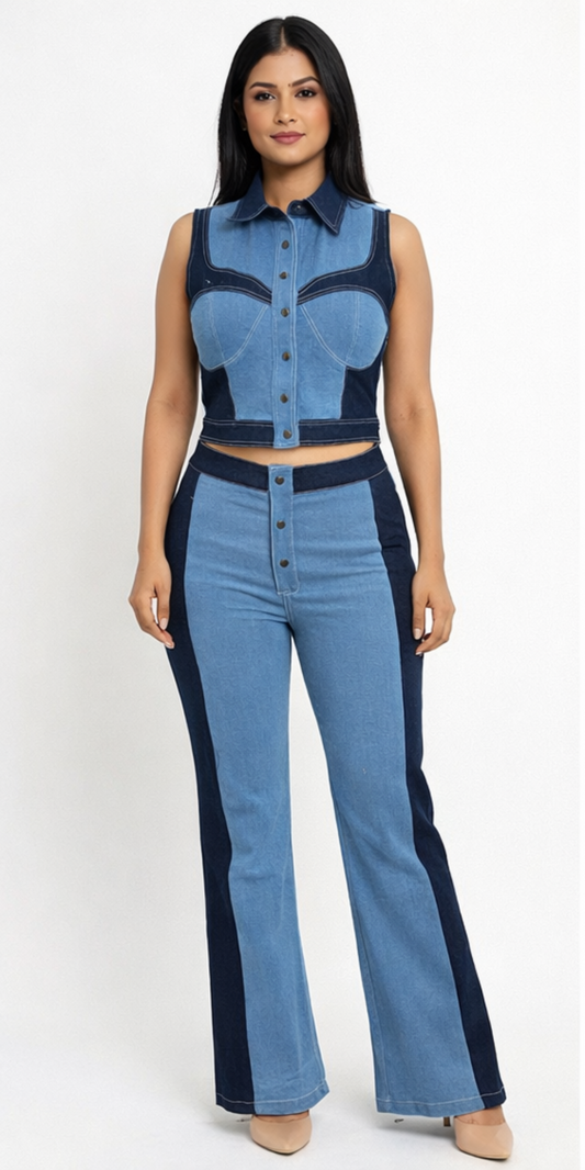 SLAY. Women's Two-Tone Sculpt Denim Co-ord Set