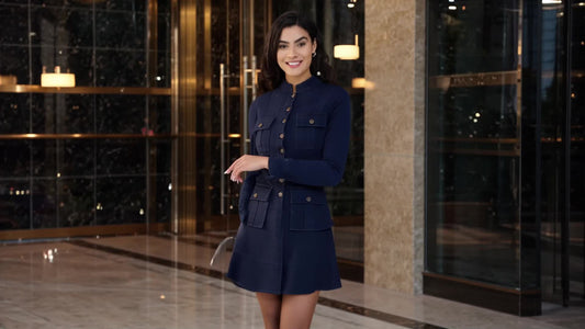 SLAY. Women's Denim Full Sleeves Button Up Top & Skirt Co-ord Set (Stretchable Fabric)