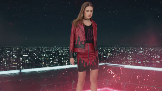 SLAY. Faux Leather Flames Jacket & Skirt Co-ord Set Red & Black