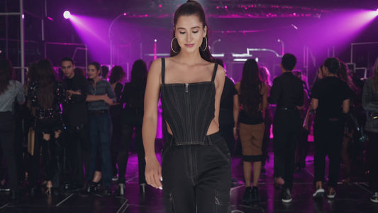 SLAY. Women's Black Denim Zip up Corset & Cargo Jeans Co-ord Set