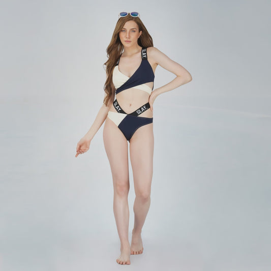 SLAY. Sport Women's Blue & White Colorblock Bikini Set Swimwear