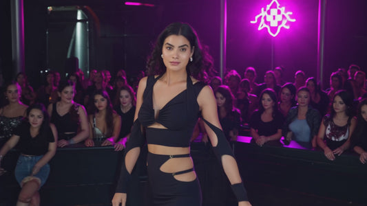 SLAY. Women's Blue Asymmetric Cutout Top & Skirt Co ord Set