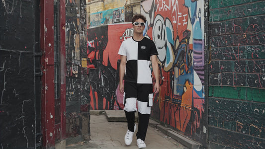 SLAY. Men's Black & White T-shirt & Cargo Pants Co-ord Set