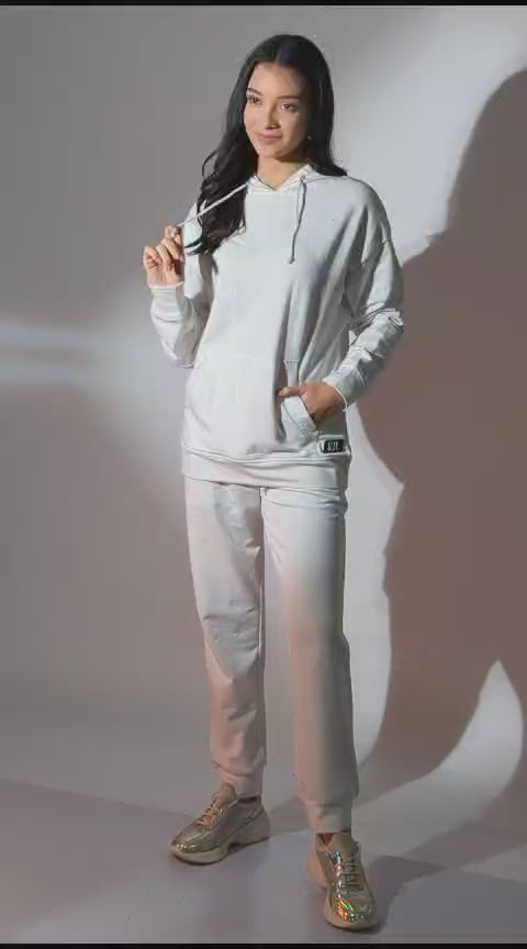 SLAY. Women's White Drop Shoulder Hoodie & Joggers Co-ord Set